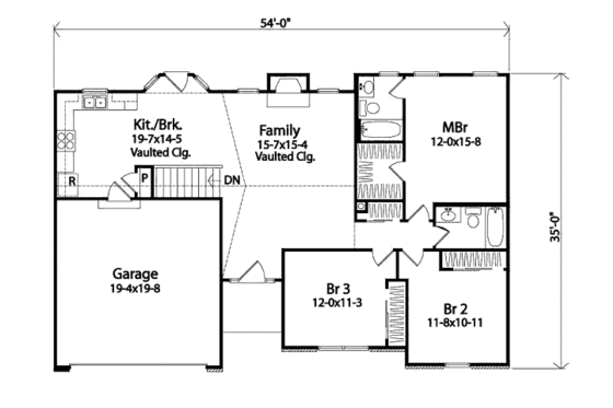Floor Plan - Main Floor for Ranch House Plan #22-530 - 3 bed, 2 bath