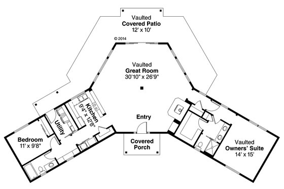 Floor Plan - Main Floor for Ranch House Plan #124-980 - 2 bed, 2 bath