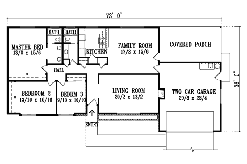 House Plan Design - Floor Plan - Main Floor for Adobe / Southwestern House Plan #1-1287 - 3 bed, 2 bath