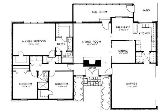 Floor Plan - Main Floor for Modern House Plan #10-140 - 3 bed, 2 bath