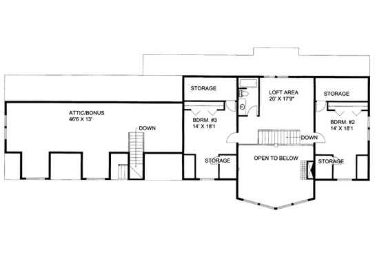 Floor Plan - Upper Floor for Bungalow House Plan #117-722 - 3 bed, 2.5 bath