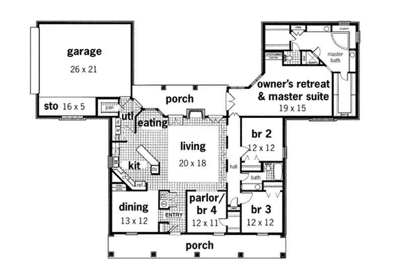 Home Plan - Floor Plan - Main Floor for European House Plan #45-204 - 3 bed, 2 bath