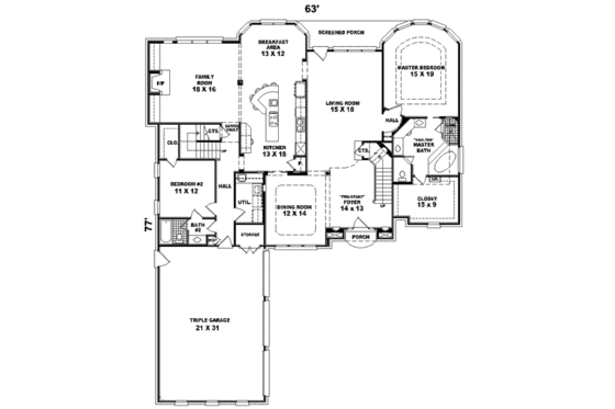 Floor Plan - Main Floor for European House Plan #81-598 - 4 bed, 3 bath