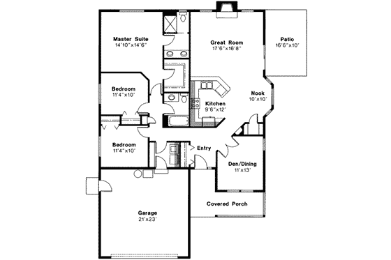 Floor Plan - Main Floor for Ranch House Plan #124-313 - 3 bed, 2 bath