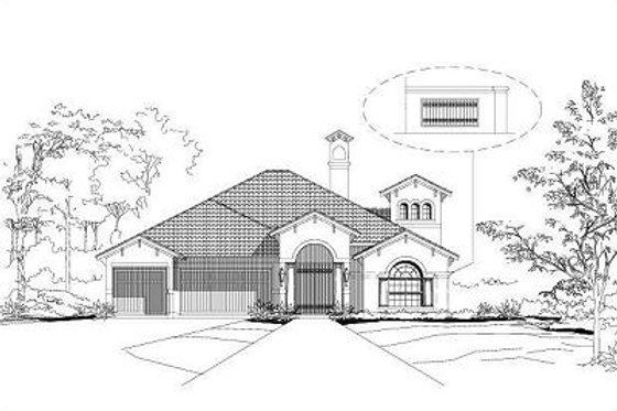 Exterior - Front Elevation for European House Plan #411-404 - 3 bed, 2.5 bath