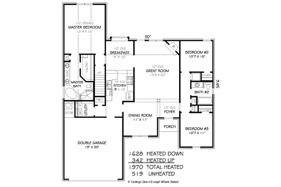 Floor Plan - Main Floor for Traditional House Plan #424-301 - 3 bed, 2 bath