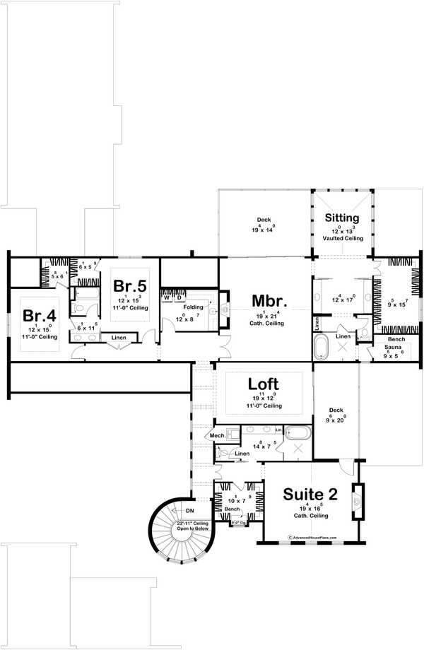 Dream House Plan - Floor Plan - Upper Floor for Beach House Plan #455-810 - 5 bed, 7 bath