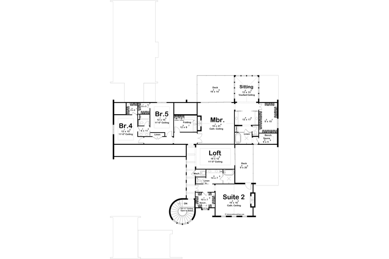Dream House Plan - Floor Plan - Upper Floor for Beach House Plan #455-810 - 5 bed, 7 bath