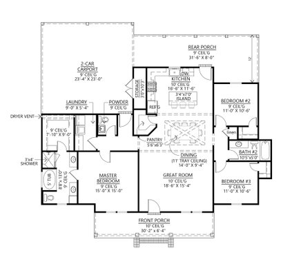 Floor Plan - Main Floor for Farmhouse House Plan #1074-47 - 3 bed, 2.5 bath