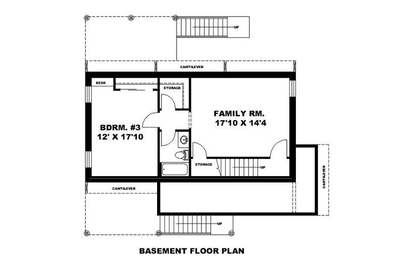 House Blueprint - Floor Plan - Lower Floor for Cottage House Plan #117-1050 - 3 bed, 3 bath