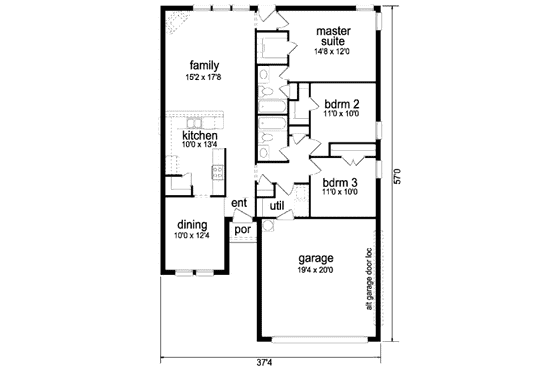 Floor Plan - Main Floor for Traditional House Plan #84-325 - 3 bed, 2 bath