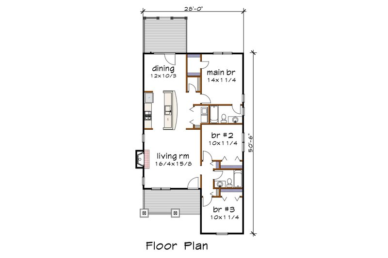 House Design - Floor Plan - Main Floor for Bungalow House Plan #79-159 - 3 bed, 2 bath