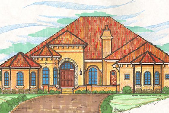 Exterior - Front Elevation for European House Plan #135-134 - 3 bed, 3.5 bath