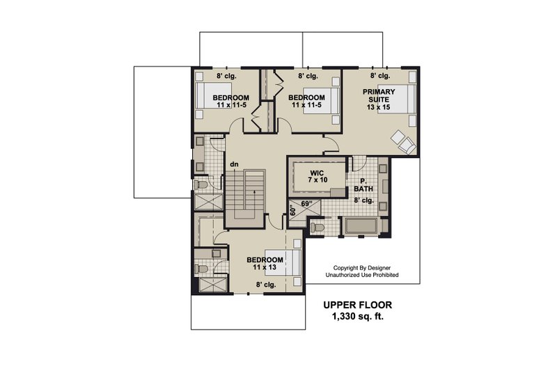 Dream House Plan - Floor Plan - Upper Floor for Farmhouse House Plan #51-1366 - 4 bed, 3.5 bath