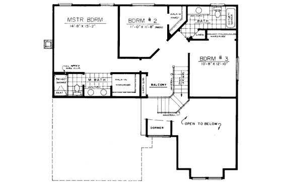 Floor Plan - Upper Floor for Traditional House Plan #303-113 - 3 bed, 2.5 bath