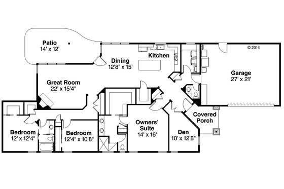 Floor Plan - Main Floor for Ranch House Plan #124-976 - 3 bed, 2.5 bath