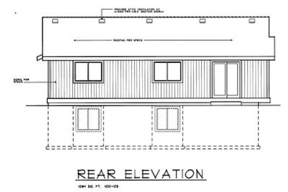 Exterior - Rear Elevation for Traditional House Plan #100-105 - 2 bed, 2 bath