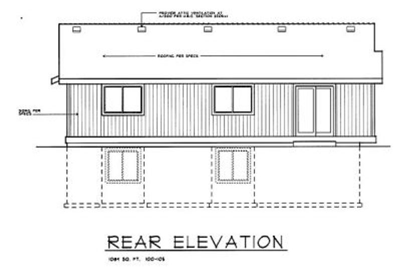 Architectural House Design - Exterior - Rear Elevation for Traditional House Plan #100-105 - 2 bed, 2 bath