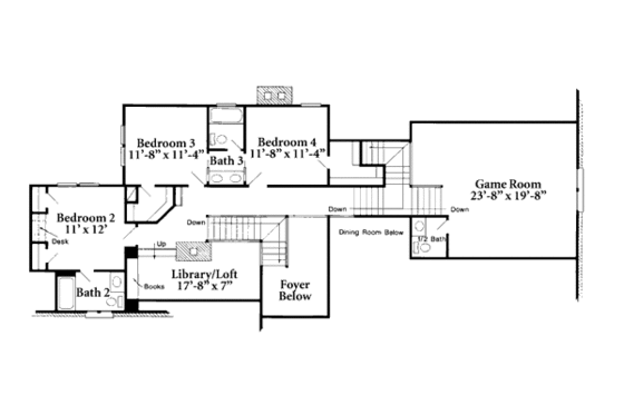 Floor Plan - Upper Floor for European House Plan #410-401 - 4 bed, 3.5 bath