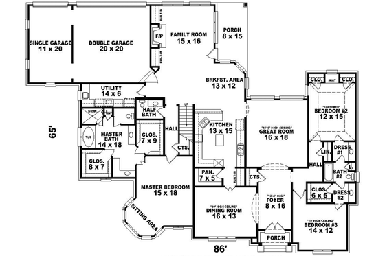 Floor Plan - Main Floor for European House Plan #81-1637 - 5 bed, 3.5 bath