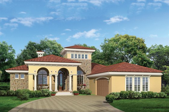Exterior - Front Elevation 3 for Mediterranean House Plan #930-12 - 3 bed, 2.5 bath