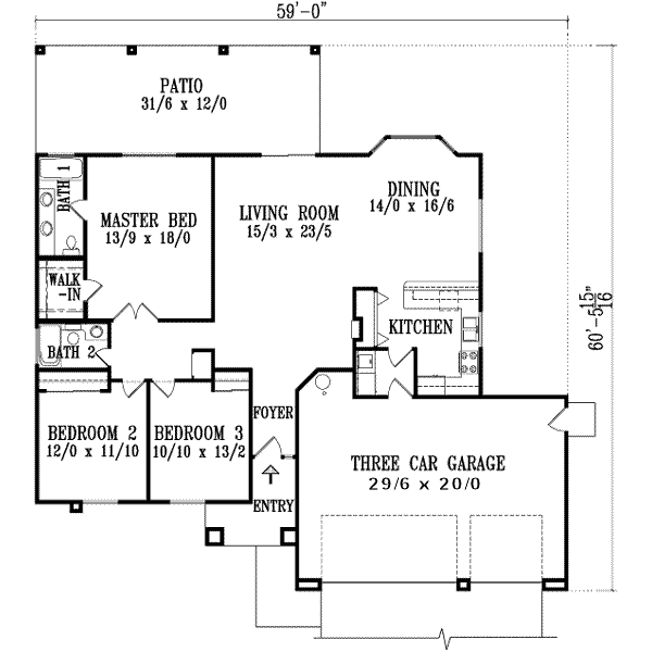 Adobe / Southwestern Floor Plan - Main Floor Plan #1-596