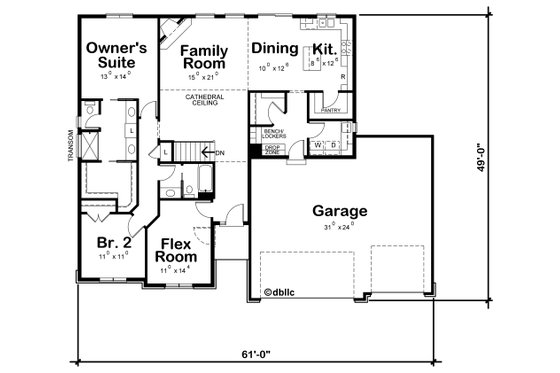 Floor Plan - Main Floor for Ranch House Plan #20-2295 - 3 bed, 2 bath