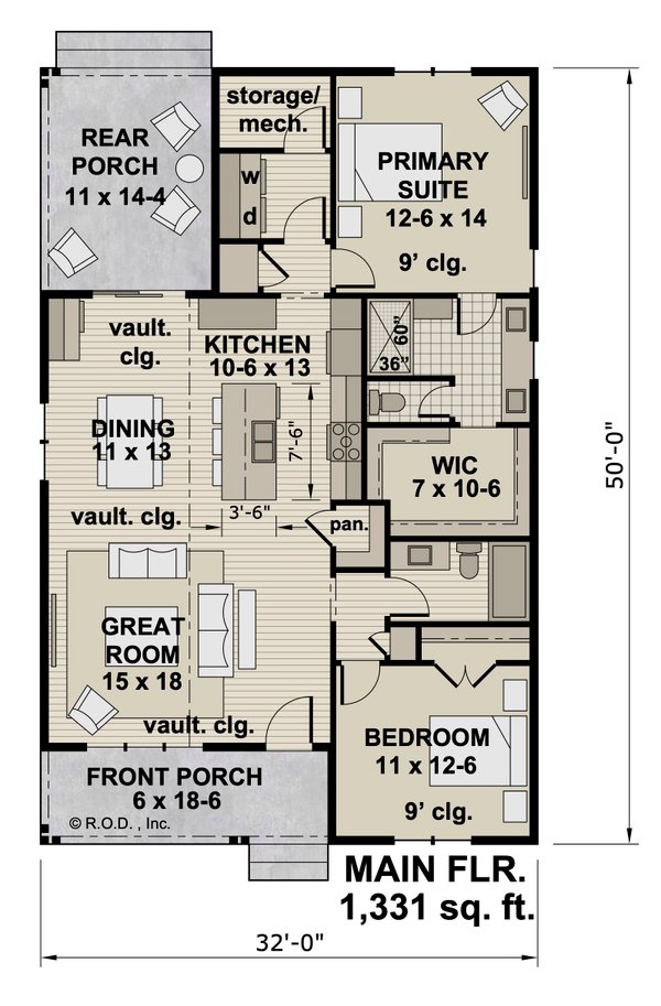 House Blueprint - Farmhouse Floor Plan - Main Floor Plan #51-1483