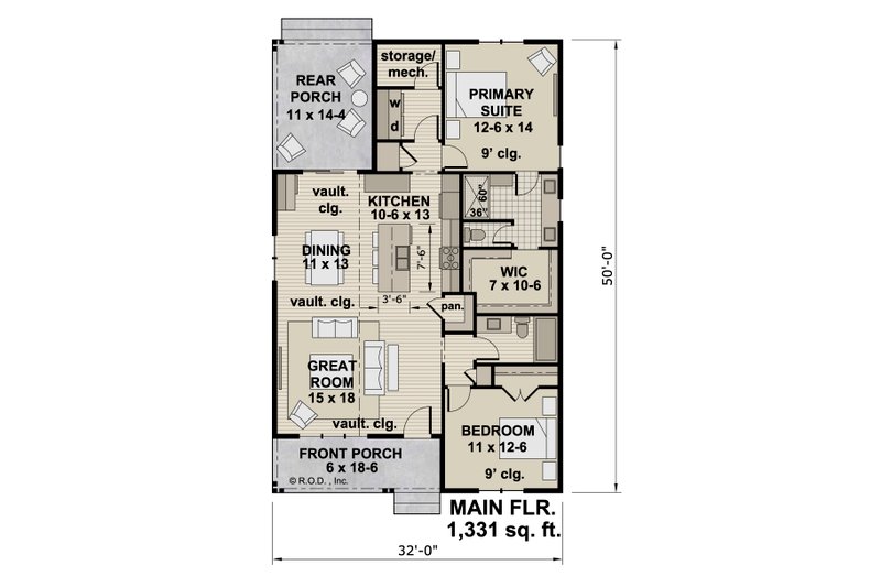 Dream House Plan - Floor Plan - Main Floor for Farmhouse House Plan #51-1483 - 2 bed, 2 bath