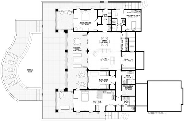 Architectural House Design - Adobe / Southwestern Floor Plan - Lower Floor Plan #928-339