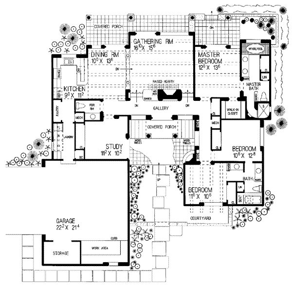 Architectural House Design - Adobe / Southwestern Floor Plan - Main Floor Plan #72-119