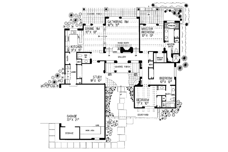 Dream House Plan - Floor Plan - Main Floor for Adobe / Southwestern House Plan #72-119 - 3 bed, 2.5 bath