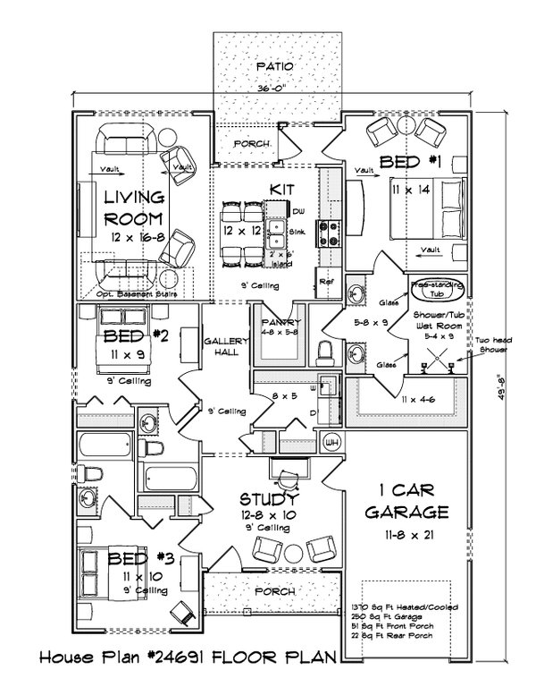 Home Plan - Floor Plan - Main Floor for Cottage House Plan #513-2483 - 3 bed, 3 bath
