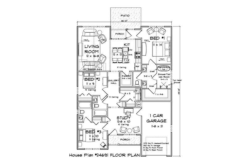 Home Plan - Floor Plan - Main Floor for Cottage House Plan #513-2483 - 3 bed, 3 bath