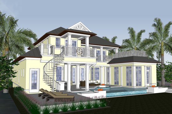 Exterior - Rear Elevation 2 for Mediterranean House Plan #548-17 - 4 bed, 5.5 bath