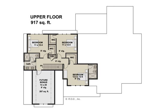 Floor Plan - Upper Floor for Farmhouse House Plan #51-1220 - 5 bed, 4.5 bath