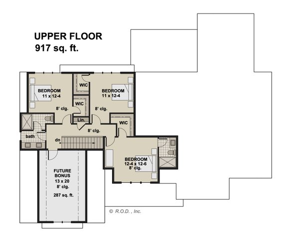 House Blueprint - Farmhouse Floor Plan - Upper Floor Plan #51-1220