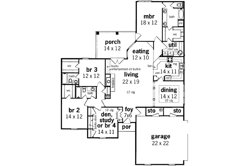 Home Plan - Floor Plan - Main Floor for Mediterranean House Plan #45-248 - 4 bed, 3 bath