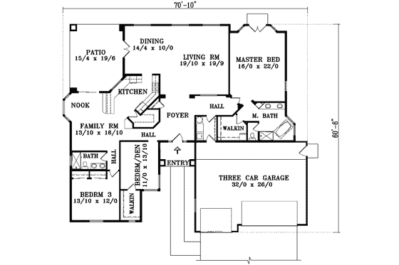 Floor Plan - Main Floor for Mediterranean House Plan #1-1479 - 3 bed, 2 bath