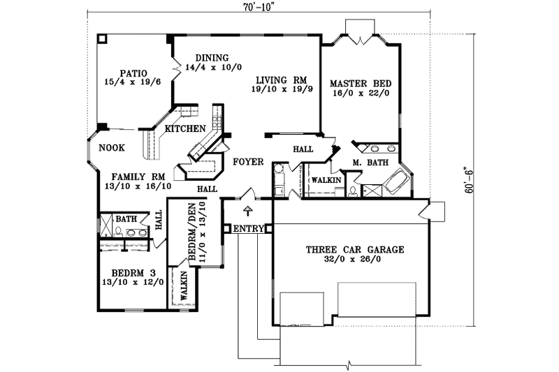 Home Plan - Floor Plan - Main Floor for Mediterranean House Plan #1-1479 - 3 bed, 2 bath