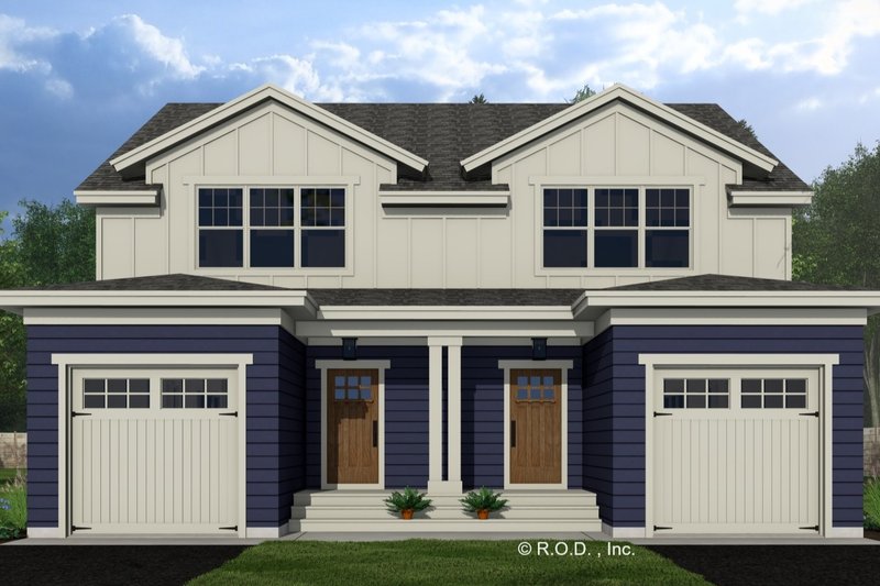 House Blueprint - Exterior - Front Elevation 3 for Craftsman House Plan #51-1313 - 2 bed, 2.5 bath