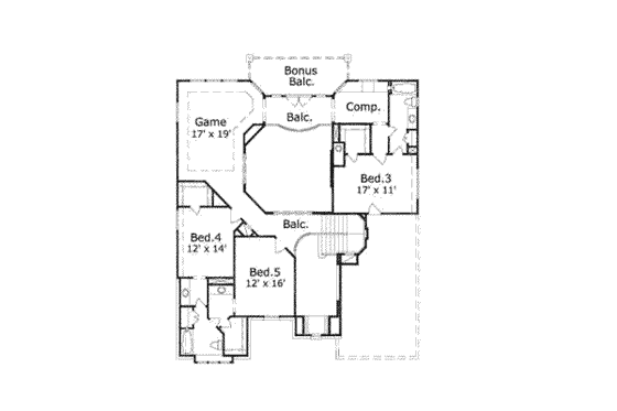 Floor Plan - Upper Floor for European House Plan #411-105 - 5 bed, 4 bath