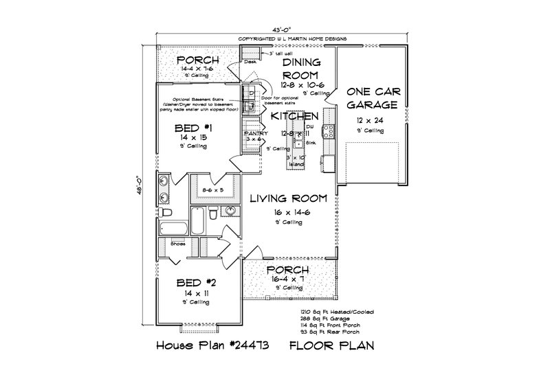 Cottage Style House Plan - 2 Beds 2 Baths 1210 Sq/Ft Plan #513-2266 ...