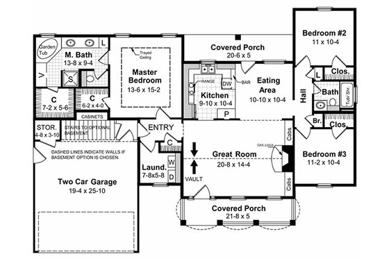 Floor Plan - Main Floor for Ranch House Plan #21-141 - 3 bed, 2 bath