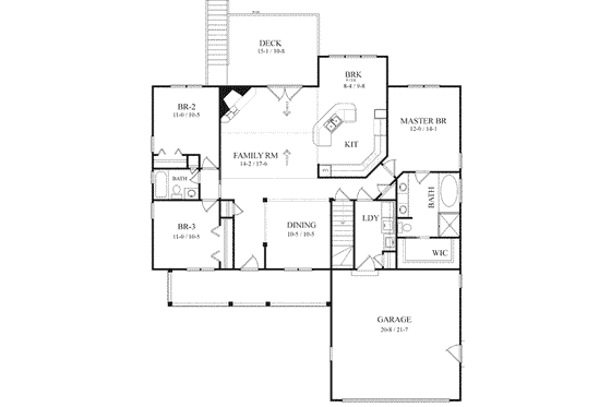 Floor Plan - Main Floor for Traditional House Plan #71-143 - 3 bed, 2 bath