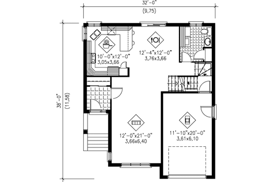 Floor Plan - Main Floor for European House Plan #25-4184 - 3 bed, 1.5 bath