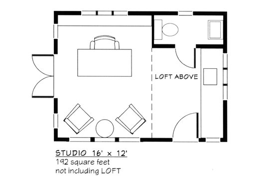 Floor Plan - Main Floor for Craftsman House Plan #917-25 - 1 bed, 1 bath
