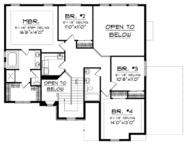 House Blueprint - Traditional Floor Plan - Upper Floor Plan #70-843
