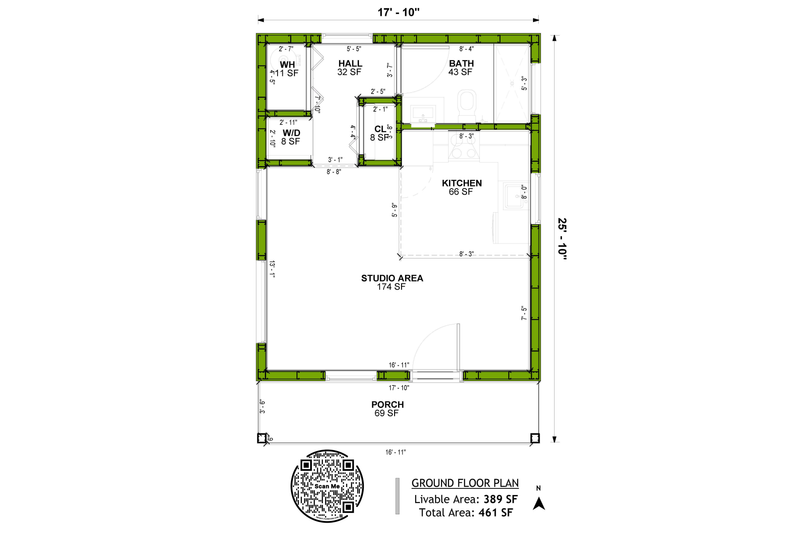 House Blueprint - Floor Plan - Main Floor for Modern House Plan #1106-69, 1 bath