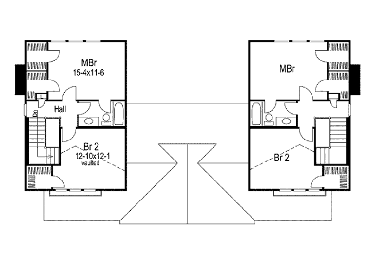 House Blueprint - Floor Plan - Upper Floor for Traditional House Plan #57-571 - 2 bed, 1.5 bath
